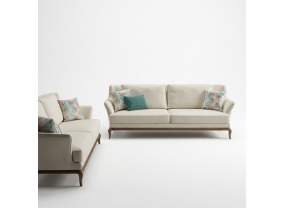 Modern Komplett 2x Dreisitzer Sofa Weiß Textil Wohnzimmer Design Sofas Couch