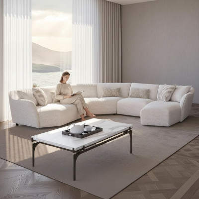Luxus Wohnzimmer Ecksofa U-Form Set Garnitur Couchtisch Neu Möbel