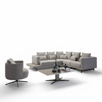Polstermöbel Luxus Ecksofa L-Form Wohnzimmer Grau Sofa Couch Couchtisch