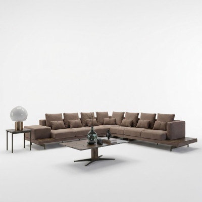 Designer Wohnzimmer Set 3tlg Polstermöbel Ecksofa L-Form Holz Couchtisch Neu