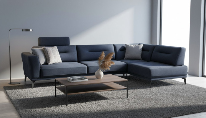  Eck Garnitur Wohnzimmer Dunkelblau L-Form Stoffsofa Modern Design