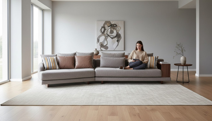  5-Sitzer Massive Wohnzimmer Stoffsofa Grau Elegant Modern Design