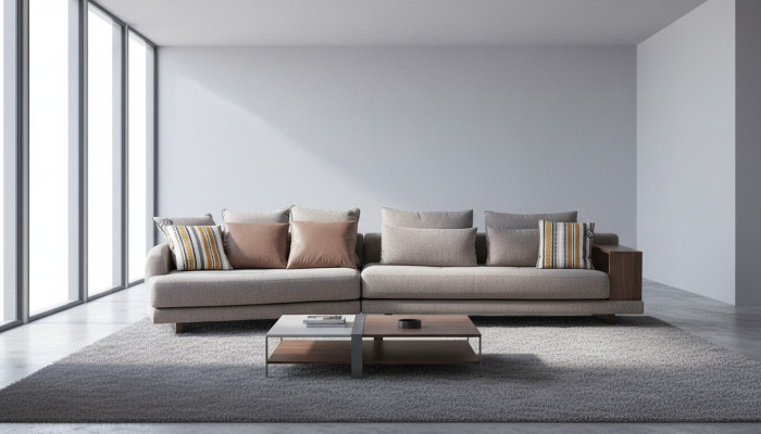  5-Sitzer Massive Wohnzimmer Stoffsofa Grau Elegant Modern Design