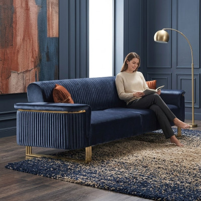 Blauer Wohnzimmer 3-Sitzer Luxuriöses Stoffsofa Elegante Polstermöbel