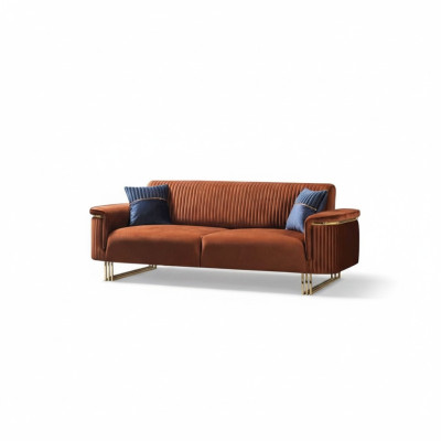 Oranger Dreisitzer Luxuriöses Stoffsofa Moderne Wohnzimmer Sitzmöbel