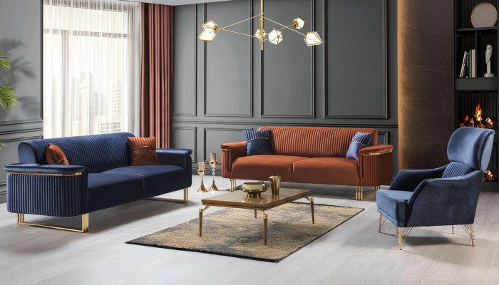Modernes Wohnzimmer Sitzgarnitur Designer 3-Sitzer Sessel Sofagarnitur