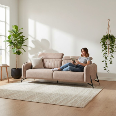Beiges Wohnzimmer Sofa Designer 3-Sitzer Stoffsofa Luxus Polster Möbel