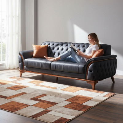 Luxuriöse Blaue Chesterfield Couch Moderner 3-Sitzer Luxus Sitz Möbel