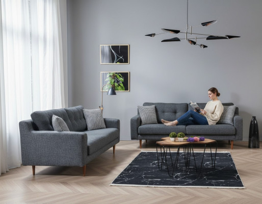 Graue Wohnzimmer Couchgarnitur Luxuriöse 2x Polstersofas Textil Möbel