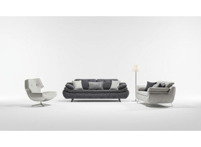 Wohnzimmer-Set 3tlg Schwarz Weiß 2x Sofas mit Sessel Modern Design Textil
