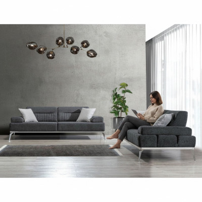 Stoffsofas Wohnzimmer-Set 2tlg. Grau Farbe Textil Material Modern Design