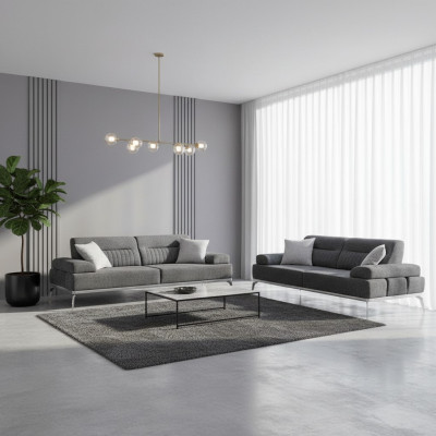Stoffsofas Wohnzimmer-Set 2tlg. Grau Farbe Textil Material Modern Design