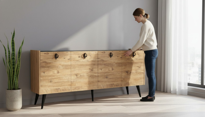Wohnzimmer Braun Sideboard Modern Design Rechteckig Form Regalen Luxus