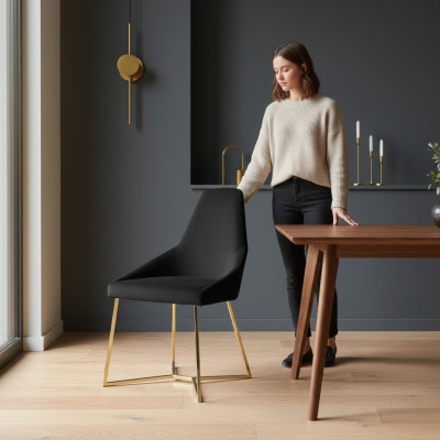 Schwarzer Polsterstuhl Designer Edelstahl Einsitzer Edle Esszimmer Möbel