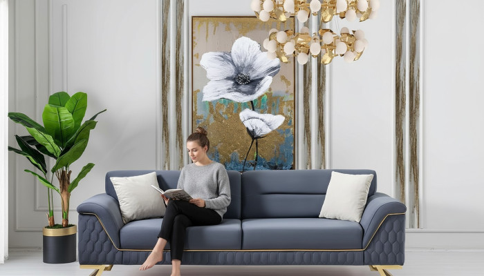 Blauer Wohnzimmer Designer Edelstahl 3-Sitzer Moderne Luxus Möbel Neu