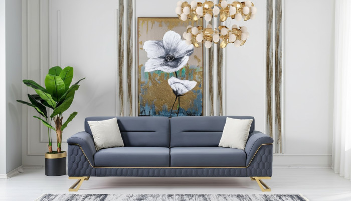 Blauer Wohnzimmer Designer Edelstahl 3-Sitzer Moderne Luxus Möbel Neu