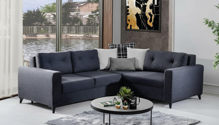 Dunkelgraues Polstersofa Designer Ecksofa Bettfunktion Wohnzimmer Sofa