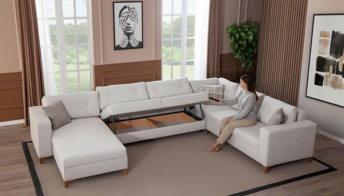 Weißes U-From Sofa Wohnzimmer Eckcouch Stoffsofa Luxuriöse Möbel Neu