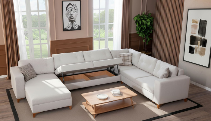 Weißes U-From Sofa Wohnzimmer Eckcouch Stoffsofa Luxuriöse Möbel Neu