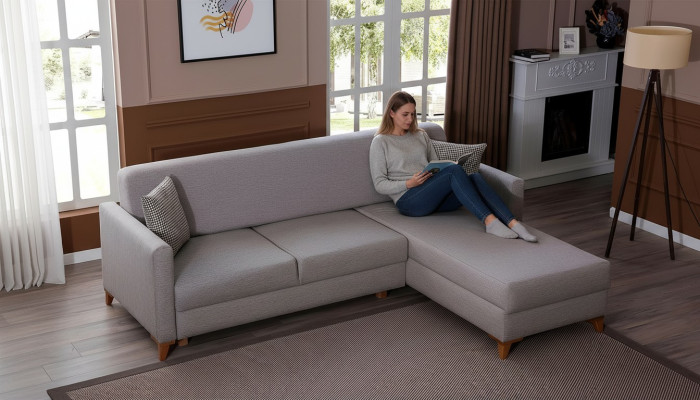 Hellgraues Stoffsofa Wohnzimmer Designer Couch Luxuriöses Ecksofa Neu