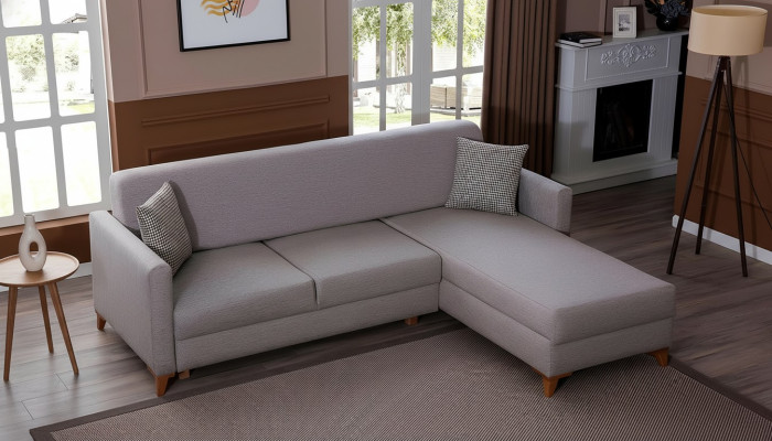 Hellgraues Stoffsofa Wohnzimmer Designer Couch Luxuriöses Ecksofa Neu