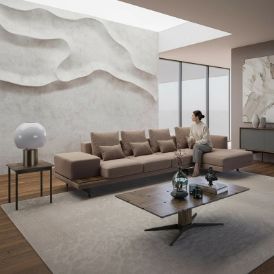 Wohnzimmer Set 3tlg Eck Garnitur Sofa Couch L-Form Holz Couchtisch