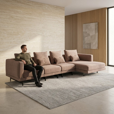 Beige Polstermöbel Luxus Eck Garnitur Ecksofa L-Form Designer Einrichtung