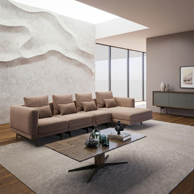 Beige Polstermöbel Luxus Eck Garnitur Ecksofa L-Form Designer Einrichtung