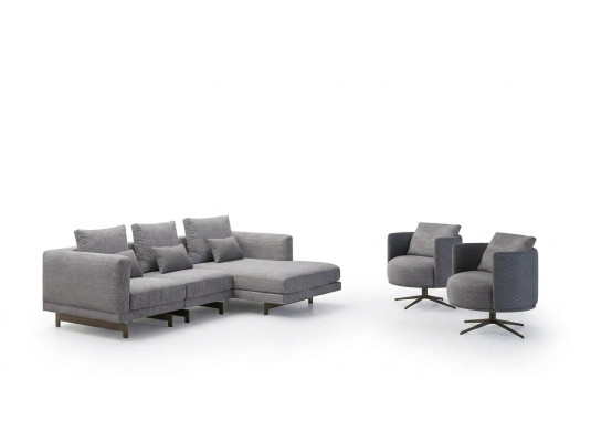 Wohnzimmer Komplett 4tlg 2x Sessel mit Ecksofa L-Form Designer Holz Couchtisch