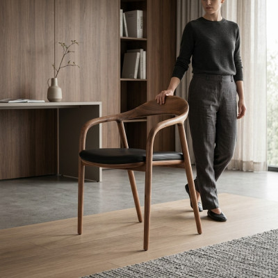Designer Stuhl Holz Luxus Lehnstuhl Polster Stühle Esszimmer Leder