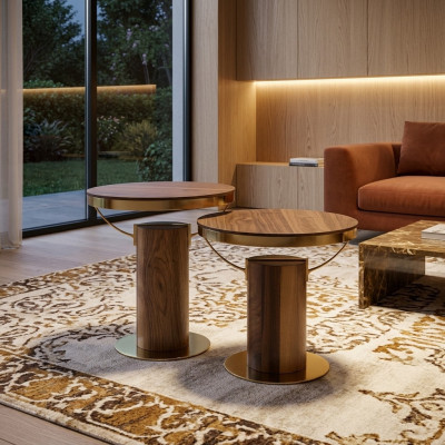 2x Rund Beisteltisch Braun Wohnzimmer Kaffeetisch Design Modern