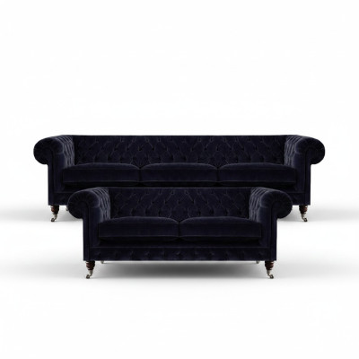 Polstermöbel Dreisitzer Sofa Wohnzimmer Einrichtung Sessel Blau Chesterfield