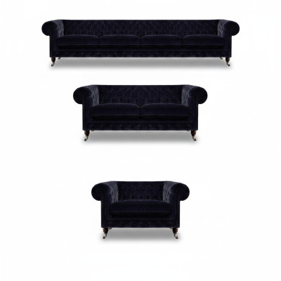 Komplett Wohnzimmer Blau Viersitzer mit Zweisitzer Sofas Neu Sessel Chesterfield