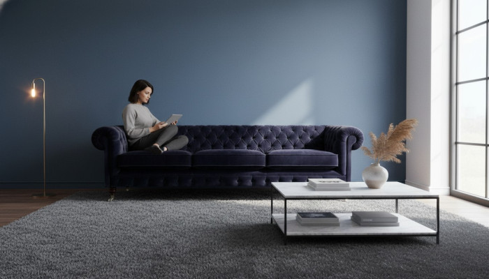 Blau Sofa Dreisitzer Wohnzimmer Polstermöbel Sofas Textil Polster Chesterfield
