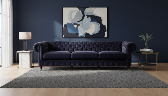 Blau Sofa Dreisitzer Wohnzimmer Polstermöbel Sofas Textil Polster Chesterfield