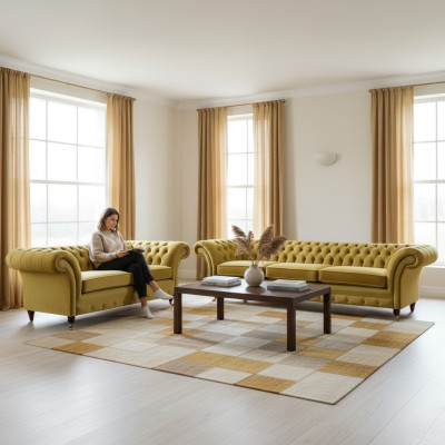 Wohnzimmer Modern Chesterfield Dreisitzer mit Zweisitzer Sofas Sofagarnitur