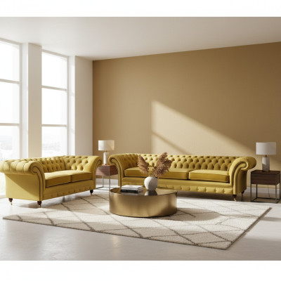 Wohnzimmer Modern Chesterfield Dreisitzer mit Zweisitzer Sofas Sofagarnitur