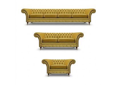 Luxus Gelb Chesterfield Sofas Wohnzimmer Set 3tlg Sessel Modern Polstermöbel