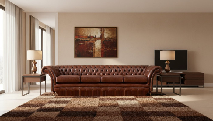 Braun Sofa Viersitzer Chesterfield Couch Wohnzimmer Polstermöbel Neu
