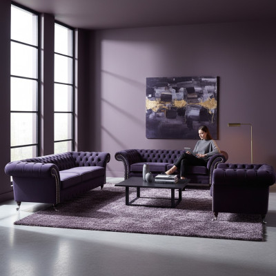 Polstermöbel Wohnzimmer Set 3tlg Chesterfield Textilsofas Sessel Einrichtung