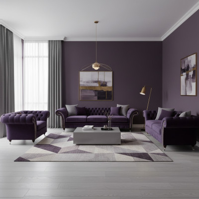 Polstermöbel Wohnzimmer Set 3tlg Chesterfield Textilsofas Sessel Einrichtung