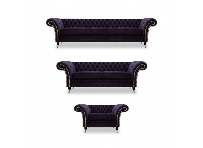 Polstermöbel Wohnzimmer Set 3tlg Chesterfield Textilsofas Sessel Einrichtung