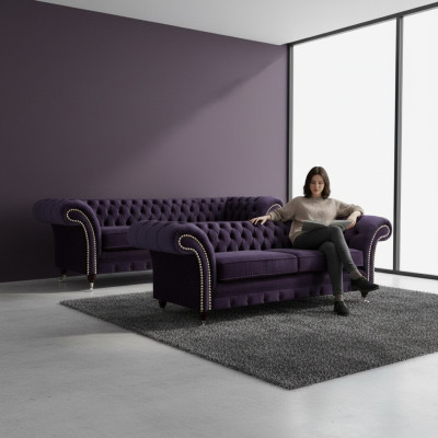 Lila Sofagarnitur Dreisitzer mit Zweisitzer Sofas Luxus Chesterfield Polster