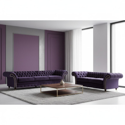 Lila Sofagarnitur Dreisitzer mit Zweisitzer Sofas Luxus Chesterfield Polster