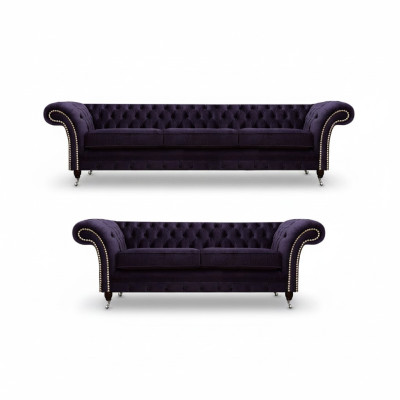 Lila Sofagarnitur Dreisitzer mit Zweisitzer Sofas Luxus Chesterfield Polster