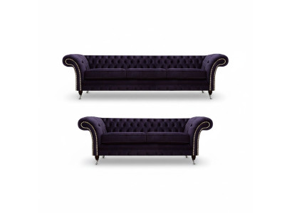 Lila Sofagarnitur Dreisitzer mit Zweisitzer Sofas Luxus Chesterfield Polster