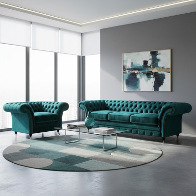 Sofagarnitur Wohnzimmer 2tlg Dreisitzer Couch Sofa Chesterfield Sessel