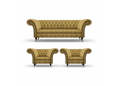Gelb Wohnzimmer Set Komplett 2x Sessel Chesterfield Dreisitzer Sofa Couch