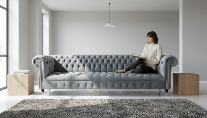Chesterfield Luxus Viersitzer Grau Sofa Couch Wohnzimmer Einrichtung