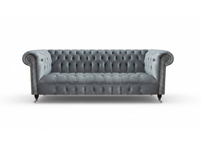 Chesterfield Sofa Dreisitzer Wohnzimmer Couch Möbel Grau Textil Neu